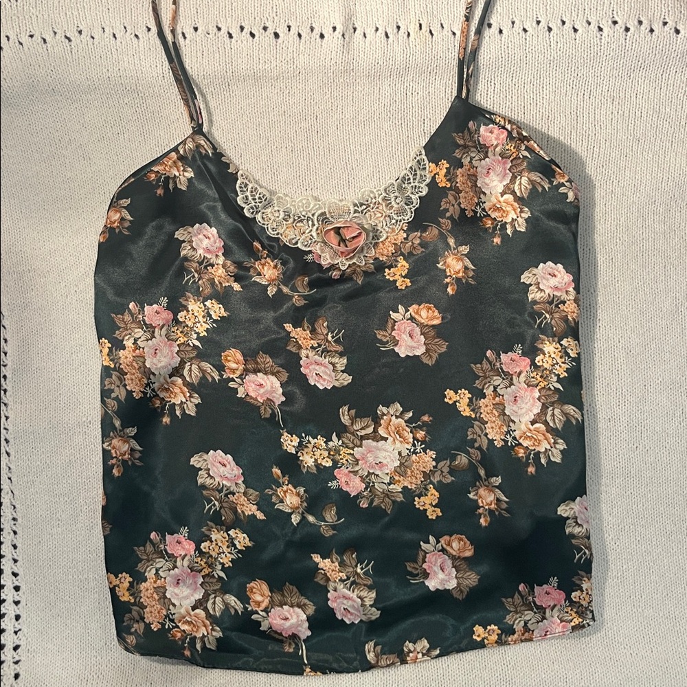 Floral Lace Trim Camisole Spaghetti Strap Tank Top Fairy Size M NWT boho